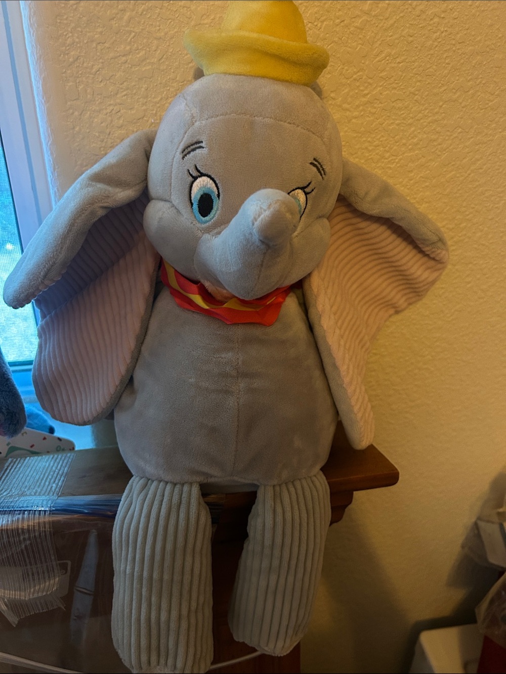 Scentsy Plush Dumbo Elephant in Gray with Yellow Hat and Red Scarf